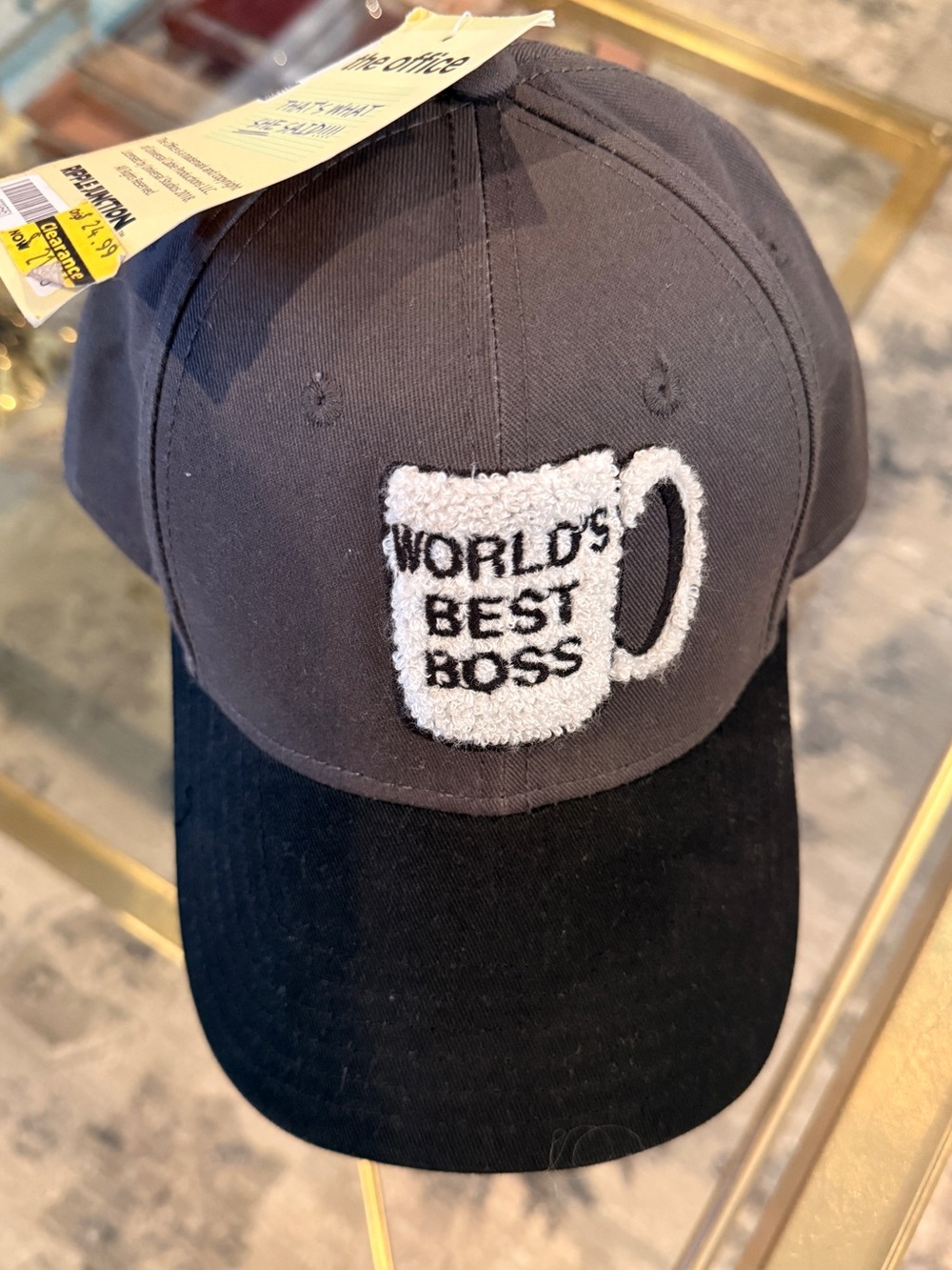 “World’s Best Boss” Gray/Black “The Office” Embroidered Cap by Ripple Junction